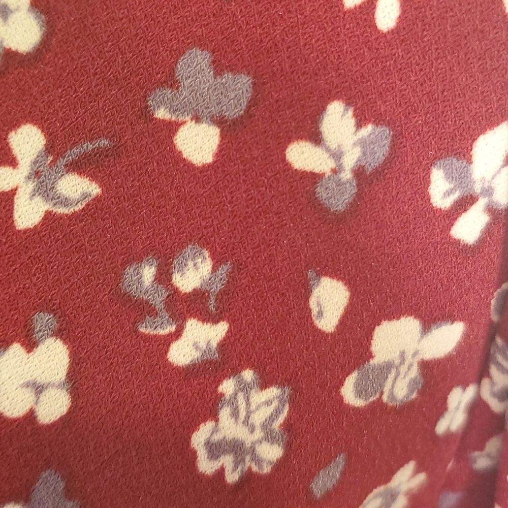 All In Favor Burgundy Floral Puff Sleeve Midi Dress Size M Medium - Picture 7 of 11